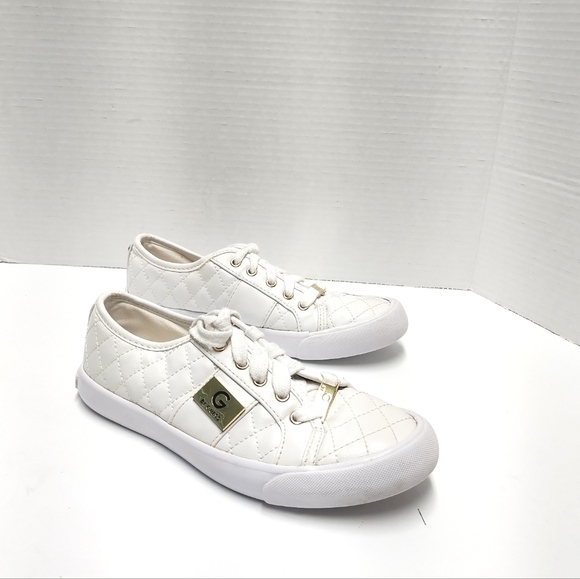 G by Guess Quilted White Sneakers with Gold Details - Picture 1 of 7